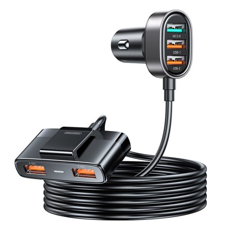 Szybka ładowarka samochodowa dla 5x USB-A z przedłużaczem 45W czarna Szybka ładowarka samochodowa dla 5x USB-A z przedłużaczem 45W czarna