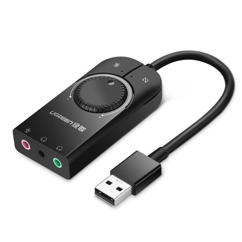 Zewnętrzna karta dzwiękowa adapter USB - 3.5 mm mini jack z regulacją głośności 15cm czarny Zewnętrzna karta dzwiękowa adapter USB - 3.5 mm mini jack z regulacją głośności 15cm czarny