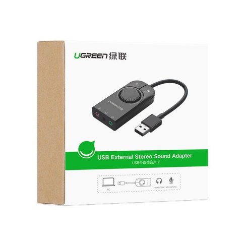 Zewnętrzna karta dzwiękowa adapter USB - 3.5 mm mini jack z regulacją głośności 15cm czarny Zewnętrzna karta dzwiękowa adapter USB - 3.5 mm mini jack z regulacją głośności 15cm czarny