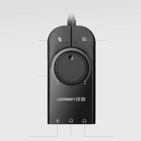 Zewnętrzna karta dzwiękowa adapter USB - 3.5 mm mini jack z regulacją głośności 15cm czarny Zewnętrzna karta dzwiękowa adapter USB - 3.5 mm mini jack z regulacją głośności 15cm czarny