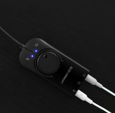 Zewnętrzna karta dzwiękowa adapter USB - 3.5 mm mini jack z regulacją głośności 15cm czarny Zewnętrzna karta dzwiękowa adapter USB - 3.5 mm mini jack z regulacją głośności 15cm czarny