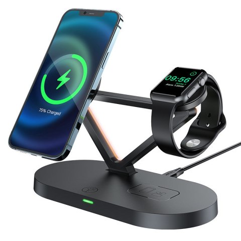 3w1 Ładowarka bezprzewodowa Qi 15W i stojak do iPhone Apple Watch i AirPods czarny 3w1 Ładowarka bezprzewodowa Qi 15W i stojak do iPhone Apple Watch i AirPods czarny