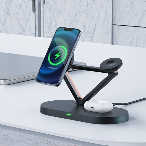3w1 Ładowarka bezprzewodowa Qi 15W i stojak do iPhone Apple Watch i AirPods czarny 3w1 Ładowarka bezprzewodowa Qi 15W i stojak do iPhone Apple Watch i AirPods czarny