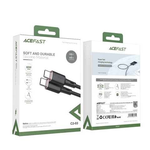Kabel przewód USB-C 60W 20V 3A 1.2m czarny Kabel przewód USB-C 60W 20V 3A 1.2m czarny