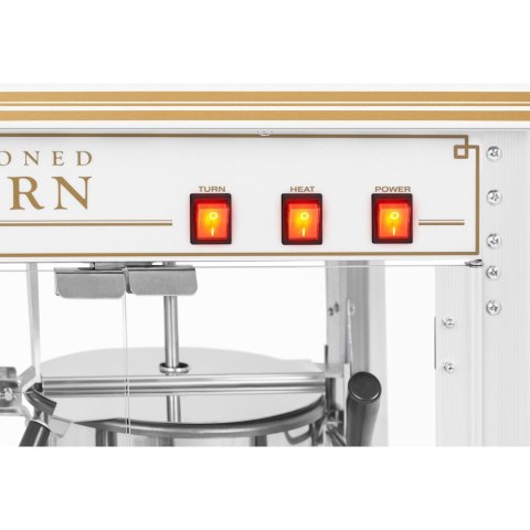 Maszyna automat urządzenie do prażenia popcornu retro TEFLON 1600 W 5-6 kg/h - biało-złota Maszyna automat urządzenie do prażenia popcornu retro TEFLON 1600 W 5-6 kg/h - biało-złota
