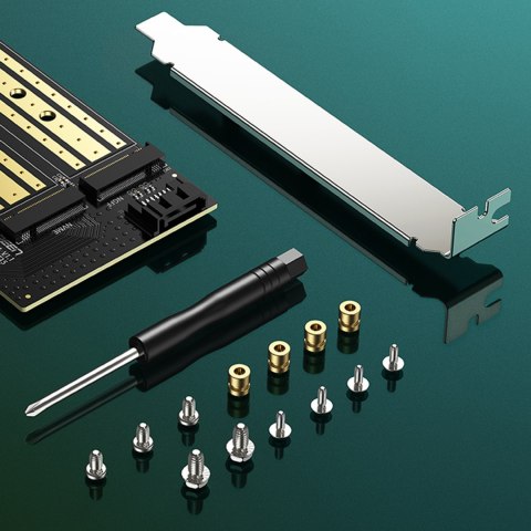 Karta rozszerzeń adapter PCIe 3.0 x4 dodatkowe dwa sloty SSD M.2 M-Key i M.2 B-Key Karta rozszerzeń adapter PCIe 3.0 x4 dodatkowe dwa sloty SSD M.2 M-Key i M.2 B-Key