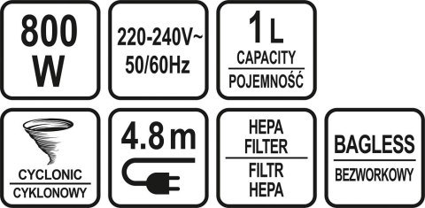ODKURZACZ PIONOWY 800W 1L. ODKURZACZ PIONOWY 800W 1L.