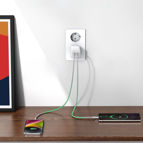 Szybka ładowarka sieciowa GaN 2x USB-C 45W QC PD biała Szybka ładowarka sieciowa GaN 2x USB-C 45W QC PD biała