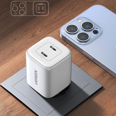 Szybka ładowarka sieciowa GaN 2x USB-C 45W QC PD biała Szybka ładowarka sieciowa GaN 2x USB-C 45W QC PD biała
