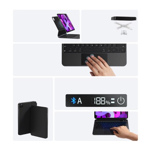 3w1 Klawiatura z etui magnetycznym i podstawką do iPad Pro 11 iPad Air 4-5 iPad 10 szary 3w1 Klawiatura z etui magnetycznym i podstawką do iPad Pro 11 iPad Air 4-5 iPad 10 szary