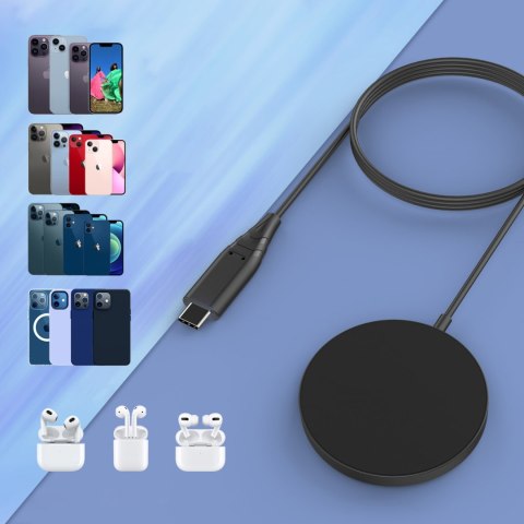 Ładowarka magnetyczna indukcyjna do iPhone 15W MagSafe czarna Ładowarka magnetyczna indukcyjna do iPhone 15W MagSafe czarna