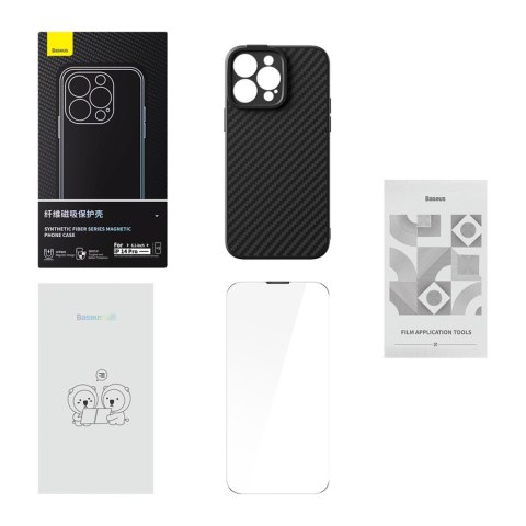 Pancerne etui iPhone 14 Pro Max MagSafe + szkło hartowane Synthetic Fiber czarne Pancerne etui iPhone 14 Pro Max MagSafe + szkło hartowane Synthetic Fiber czarne