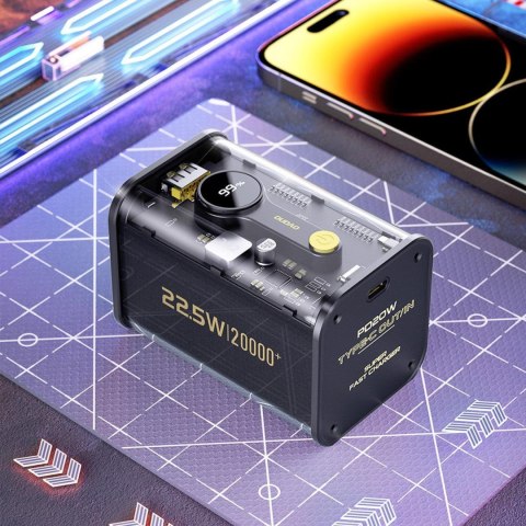 Powerbank K16Pro 20000mAh USB-A USB-C 22.5W PD czarny Powerbank K16Pro 20000mAh USB-A USB-C 22.5W PD czarny
