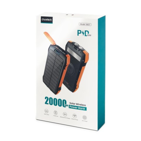 Powerbank solarny słoneczny indukcyjny 20000mAh PD QC Qi pomarańczowy Powerbank solarny słoneczny indukcyjny 20000mAh PD QC Qi pomarańczowy