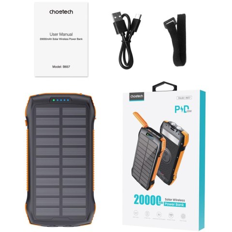 Powerbank solarny słoneczny indukcyjny 20000mAh PD QC Qi pomarańczowy Powerbank solarny słoneczny indukcyjny 20000mAh PD QC Qi pomarańczowy