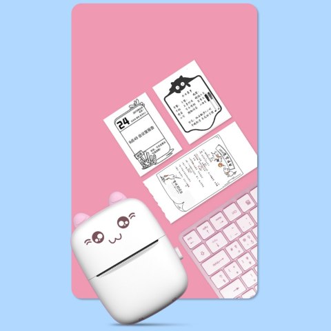 Mini Kot drukarka termiczna do etykiet ściąg z telefonu Bluetooth Fun Print różowa Mini Kot drukarka termiczna do etykiet ściąg z telefonu Bluetooth Fun Print różowa