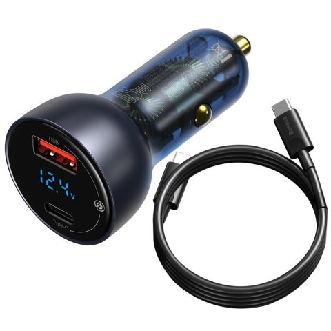 Ładowarka samochodowa USB USB -C 65W 5A SCP QC PD ekran LCD + kabel USB-C szary Ładowarka samochodowa USB USB -C 65W 5A SCP QC PD ekran LCD + kabel USB-C szary