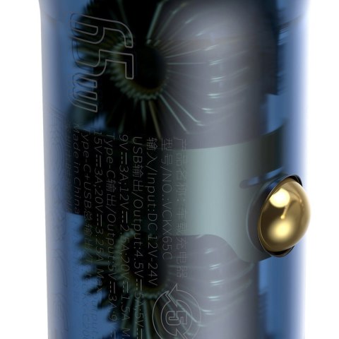 Ładowarka samochodowa USB USB -C 65W 5A SCP QC PD ekran LCD + kabel USB-C szary Ładowarka samochodowa USB USB -C 65W 5A SCP QC PD ekran LCD + kabel USB-C szary