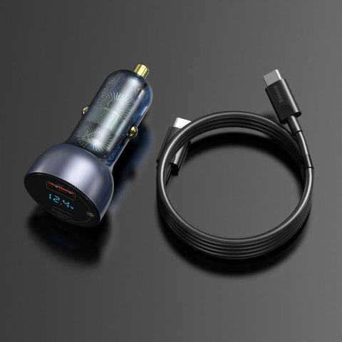 Ładowarka samochodowa USB USB -C 65W 5A SCP QC PD ekran LCD + kabel USB-C szary Ładowarka samochodowa USB USB -C 65W 5A SCP QC PD ekran LCD + kabel USB-C szary