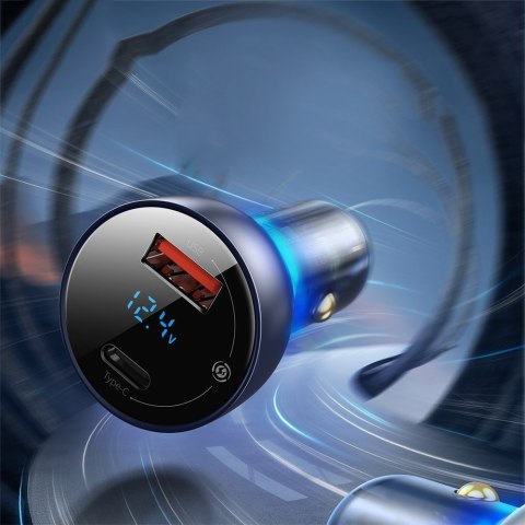 Ładowarka samochodowa USB USB -C 65W 5A SCP QC PD ekran LCD + kabel USB-C szary Ładowarka samochodowa USB USB -C 65W 5A SCP QC PD ekran LCD + kabel USB-C szary