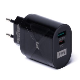 Mała ładowarka GaN 65W z portami USB USB-C QC3.0 PD szybkie ładowanie czarna