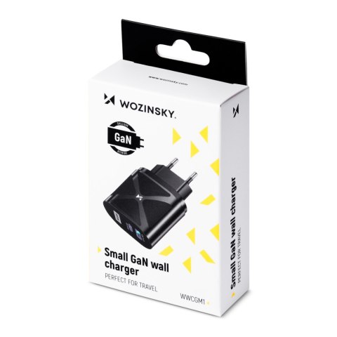 Mała ładowarka GaN 65W z portami USB USB-C QC3.0 PD szybkie ładowanie czarna Mała ładowarka GaN 65W z portami USB USB-C QC3.0 PD szybkie ładowanie czarna