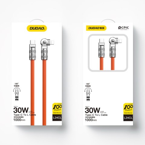 Mocny kabel kątowy do iPhone USB-C - Lightning 30W 1m rotacja 180 pomarańczowy Mocny kabel kątowy do iPhone USB-C - Lightning 30W 1m rotacja 180 pomarańczowy