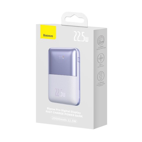 Powerbank Bipow Pro 20000mAh 22.5W z kablem USB USB-C 0.3m fioletowy Powerbank Bipow Pro 20000mAh 22.5W z kablem USB USB-C 0.3m fioletowy
