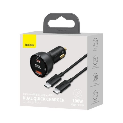 Szybka ładowarka samochodowa Superme USB USB-C PPS QC PD + kabel 1m czarny Szybka ładowarka samochodowa Superme USB USB-C PPS QC PD + kabel 1m czarny