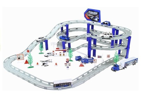 Duży Tor Samochodowy Policja 10 pojazdów 495cm Duży Tor Samochodowy Policja 10 pojazdów 495cm