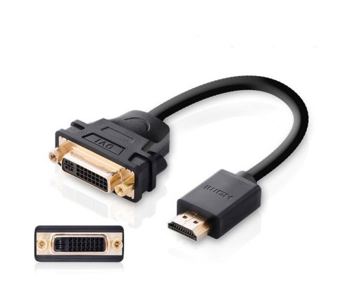 Kabel przewód adapter przejściówka DVI żeński - HDMI męski 22cm czarny Kabel przewód adapter przejściówka DVI żeński - HDMI męski 22cm czarny