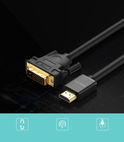 Kabel przewód przejściówka HDMI - DVI 4K 60Hz 30AWG 1m czarny Kabel przewód przejściówka HDMI - DVI 4K 60Hz 30AWG 1m czarny