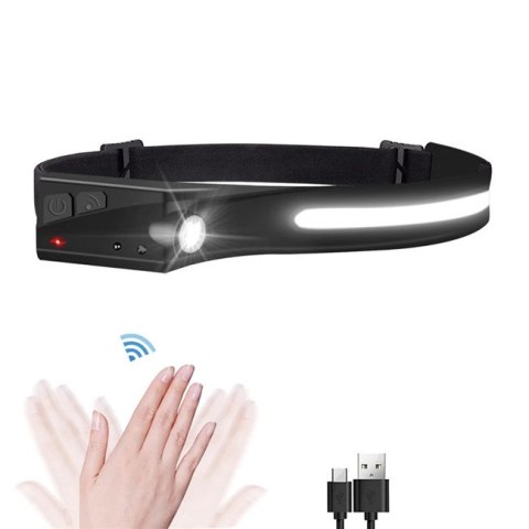 Latarka czołowa czołówka LED z czujnikiem ruchu IPX4 USB-C 1200 mAh czarna Latarka czołowa czołówka LED z czujnikiem ruchu IPX4 USB-C 1200 mAh czarna
