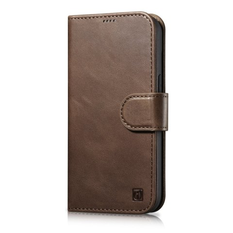 2w1 etui skórzany pokrowiec z klapką iPhone 14 Anti-RFID Oil Wax Wallet Case ciemno-brązowy 2w1 etui skórzany pokrowiec z klapką iPhone 14 Anti-RFID Oil Wax Wallet Case ciemno-brązowy