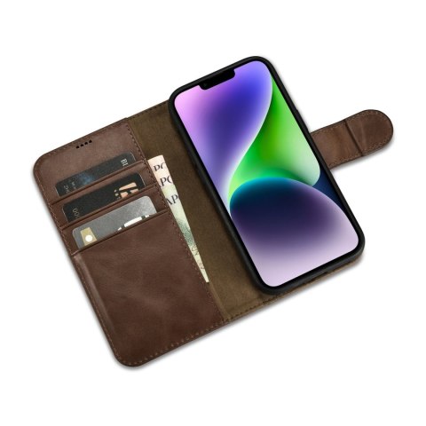 2w1 etui skórzany pokrowiec z klapką iPhone 14 Anti-RFID Oil Wax Wallet Case ciemno-brązowy 2w1 etui skórzany pokrowiec z klapką iPhone 14 Anti-RFID Oil Wax Wallet Case ciemno-brązowy