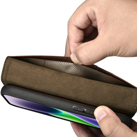 2w1 etui skórzany pokrowiec z klapką iPhone 14 Anti-RFID Oil Wax Wallet Case ciemno-brązowy 2w1 etui skórzany pokrowiec z klapką iPhone 14 Anti-RFID Oil Wax Wallet Case ciemno-brązowy