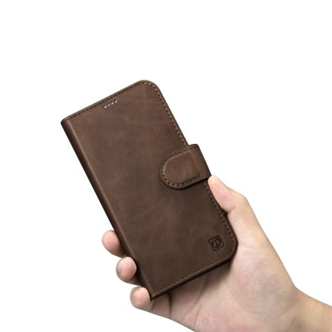 2w1 etui skórzany pokrowiec z klapką iPhone 14 Anti-RFID Oil Wax Wallet Case ciemno-brązowy 2w1 etui skórzany pokrowiec z klapką iPhone 14 Anti-RFID Oil Wax Wallet Case ciemno-brązowy