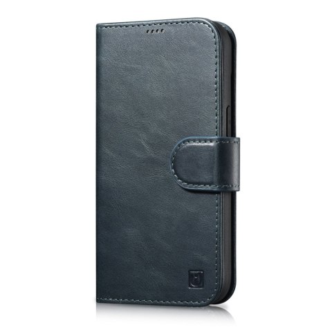 2w1 etui skórzany pokrowiec z klapką iPhone 14 Anti-RFID Oil Wax Wallet Case niebieski 2w1 etui skórzany pokrowiec z klapką iPhone 14 Anti-RFID Oil Wax Wallet Case niebieski