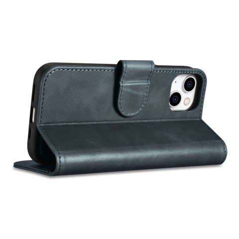 2w1 etui skórzany pokrowiec z klapką iPhone 14 Anti-RFID Oil Wax Wallet Case niebieski 2w1 etui skórzany pokrowiec z klapką iPhone 14 Anti-RFID Oil Wax Wallet Case niebieski