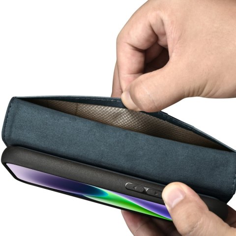 2w1 etui skórzany pokrowiec z klapką iPhone 14 Anti-RFID Oil Wax Wallet Case niebieski 2w1 etui skórzany pokrowiec z klapką iPhone 14 Anti-RFID Oil Wax Wallet Case niebieski