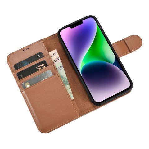 2w1 etui skórzany pokrowiec z klapką iPhone 14 Anti-RFID Wallet Case brązowy 2w1 etui skórzany pokrowiec z klapką iPhone 14 Anti-RFID Wallet Case brązowy