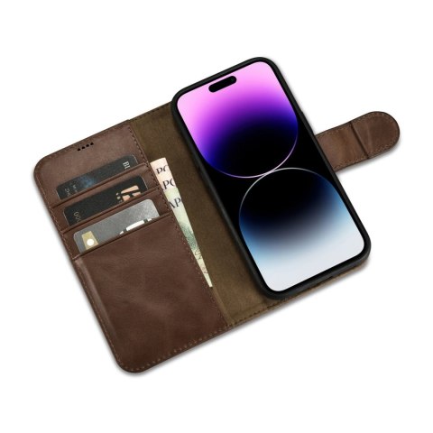 2w1 etui skórzany pokrowiec z klapką iPhone 14 Pro Anti-RFID Oil Wax Wallet Case ciemno-brązowy 2w1 etui skórzany pokrowiec z klapką iPhone 14 Pro Anti-RFID Oil Wax Wallet Case ciemno-brązowy