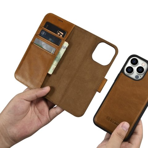 2w1 etui skórzany pokrowiec z klapką iPhone 14 Pro Anti-RFID Oil Wax Wallet Case jasno-brązowy 2w1 etui skórzany pokrowiec z klapką iPhone 14 Pro Anti-RFID Oil Wax Wallet Case jasno-brązowy