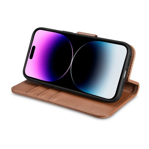 2w1 etui skórzany pokrowiec z klapką iPhone 14 Pro Anti-RFID Wallet Case brązowy 2w1 etui skórzany pokrowiec z klapką iPhone 14 Pro Anti-RFID Wallet Case brązowy