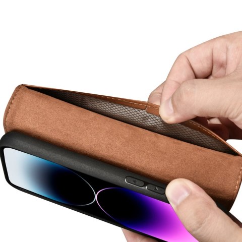 2w1 etui skórzany pokrowiec z klapką iPhone 14 Pro Anti-RFID Wallet Case brązowy 2w1 etui skórzany pokrowiec z klapką iPhone 14 Pro Anti-RFID Wallet Case brązowy