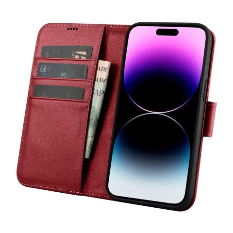 2w1 etui skórzany pokrowiec z klapką iPhone 14 Pro Anti-RFID Wallet Case czerwony 2w1 etui skórzany pokrowiec z klapką iPhone 14 Pro Anti-RFID Wallet Case czerwony