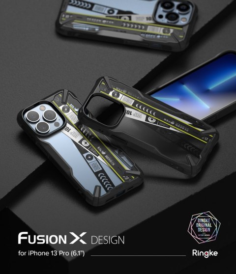 Etui pancerny pokrowiec z ramką iPhone 13 Pro Fusion X Design Ticket band czarny Etui pancerny pokrowiec z ramką iPhone 13 Pro Fusion X Design Ticket band czarny