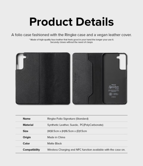 Skórzane etui pokrowiec z klapką do Galaxy S22+ Folio Signature czarny Skórzane etui pokrowiec z klapką do Galaxy S22+ Folio Signature czarny