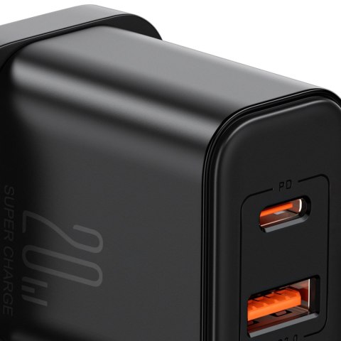 Ładowarka sieciowa wtyczka angielska UK FlashSeries USB-A USB-C 20W czarna Ładowarka sieciowa wtyczka angielska UK FlashSeries USB-A USB-C 20W czarna