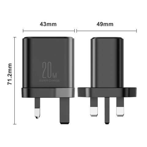 Ładowarka sieciowa wtyczka angielska UK FlashSeries USB-A USB-C 20W czarna Ładowarka sieciowa wtyczka angielska UK FlashSeries USB-A USB-C 20W czarna